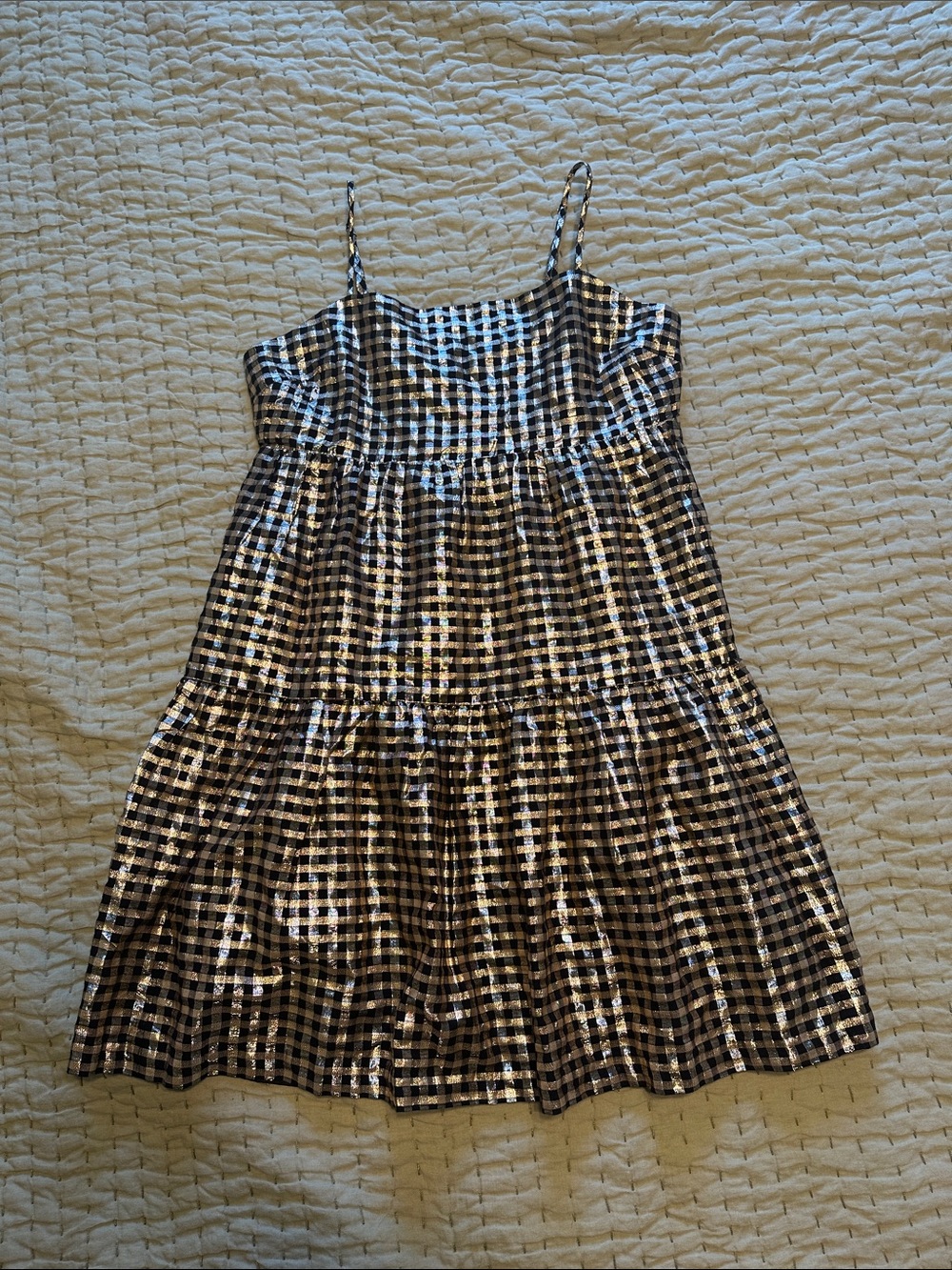 J crew Factory Womenβs Size 14 Gingham Tiered Mini Dress